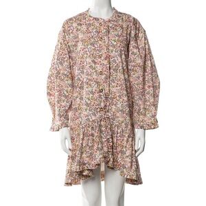 Kika Vargas peplum babydoll dress ruffle button front pocket mini pink floral XS